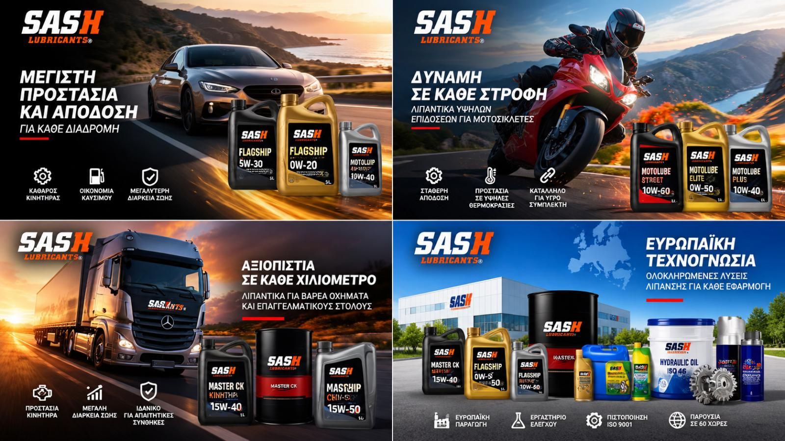SASH Lubricants τα καλύτερα Λιπαντικά Αυτοκινήτων, Φορτηγών & Moto
